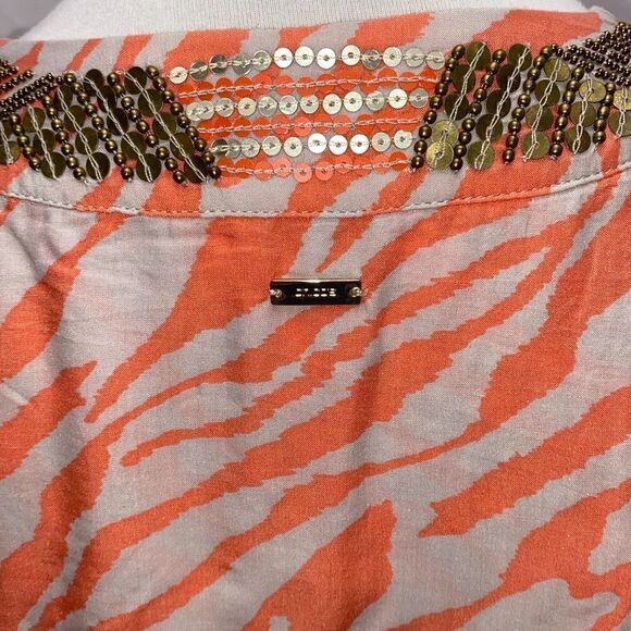 Chicos Pink zebra stripe beaded neck & Sleeve tunic top shirt 2 L - Picture 5 of 11